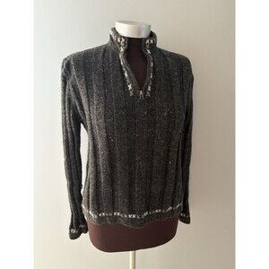 Woolrich Sweater Womens S Gray Wool Blend 1/4 Zip Pullover Nordic Outdoor Winter